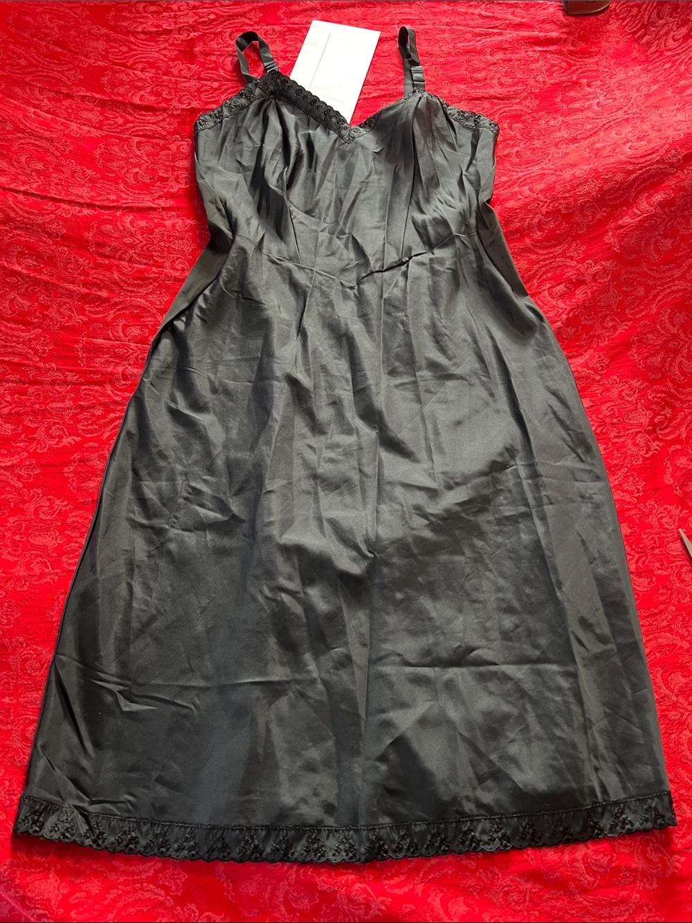 Lorraine Black Full Slip Dress Size 36 Lace Trim Adjustable Straps Vintage Linge
